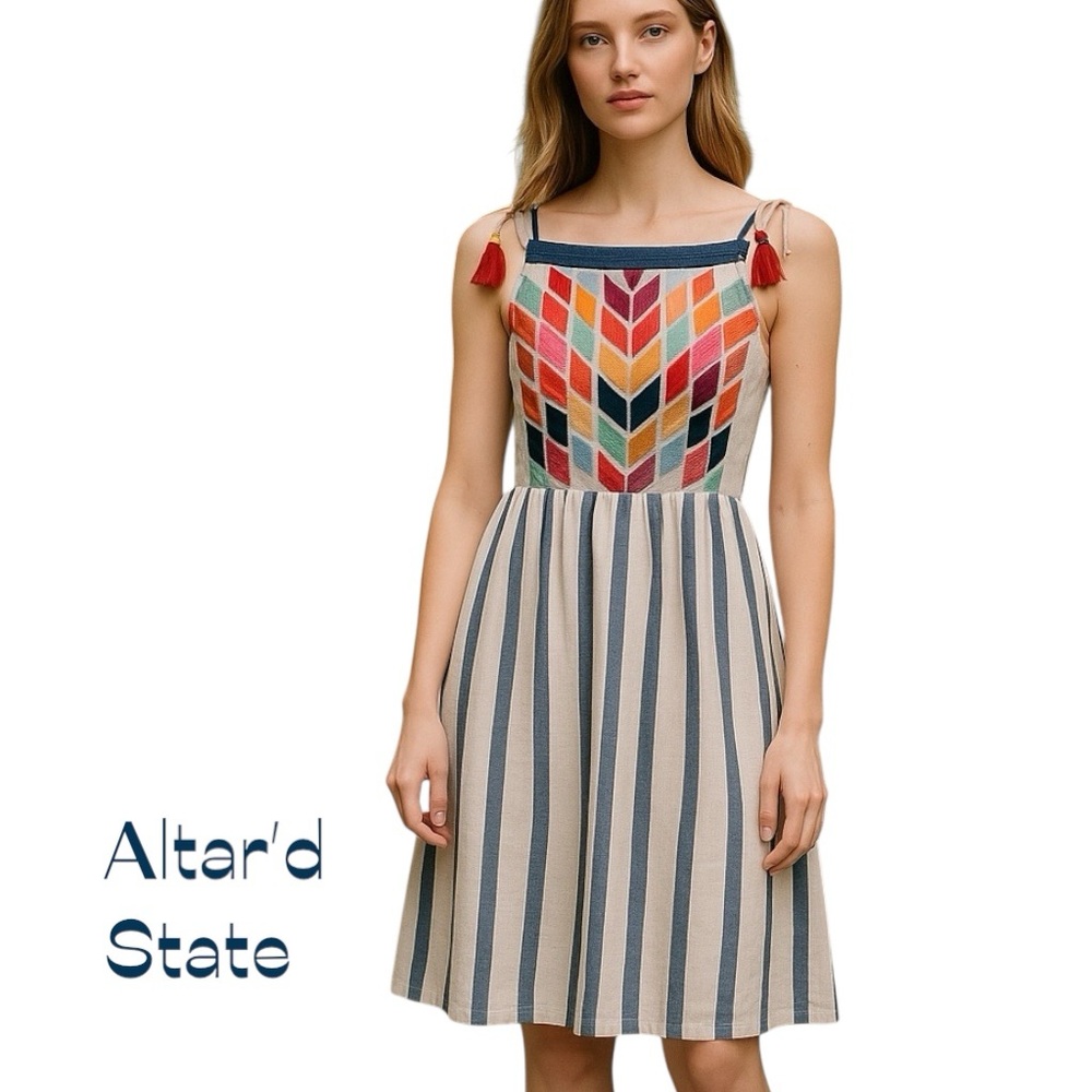 Altar’d State‎ Blue White Striped Cotton Dress NWOT Size S